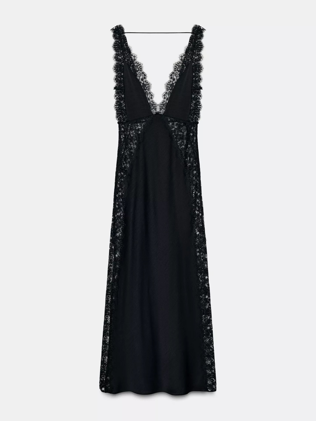 Black Lace-Trim Long Dress